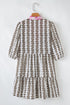 Black Contrast Floral V Neck Printed Bracelet Sleeve Dress
